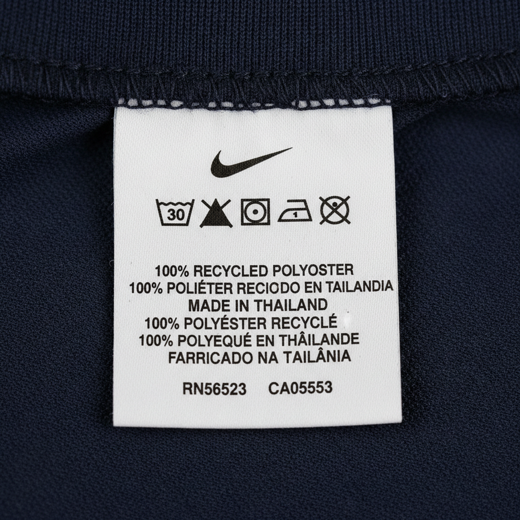 Nike care label showing washing instructions and manufacturing country