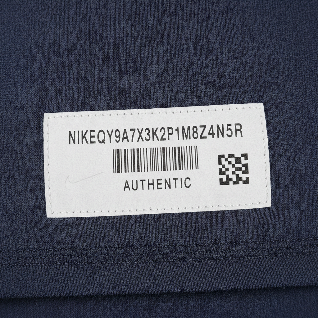 Nike security tag with alphanumeric code and barcode