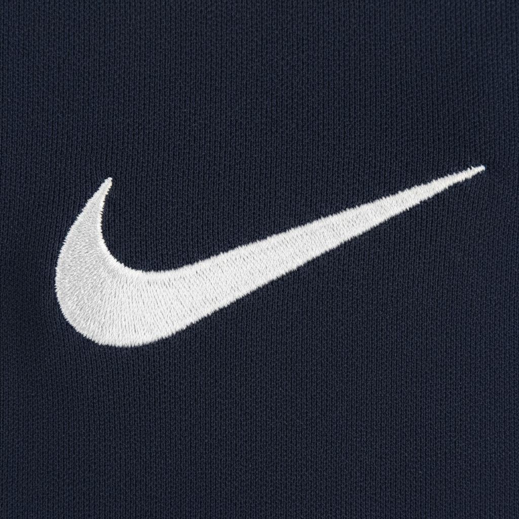 Close-up of authentic Nike Swoosh stitching detail