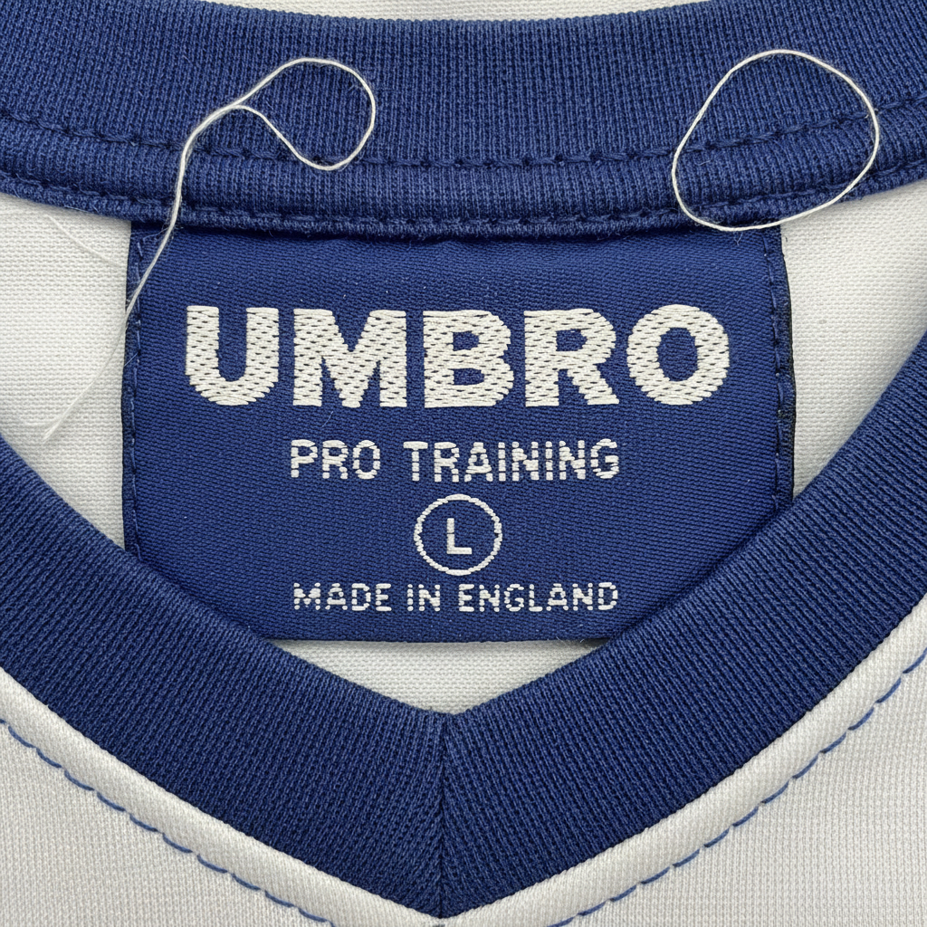 Vintage Umbro label from 1990s showing Pro Training branding